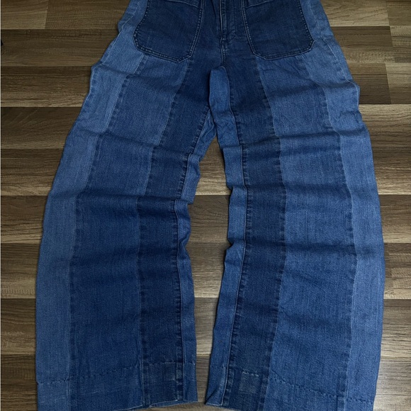 INC DENIM Women's Patchwork Wide-Leg Jeans Blue Medium Wash Pockets size 8/29 - Picture 2 of 6